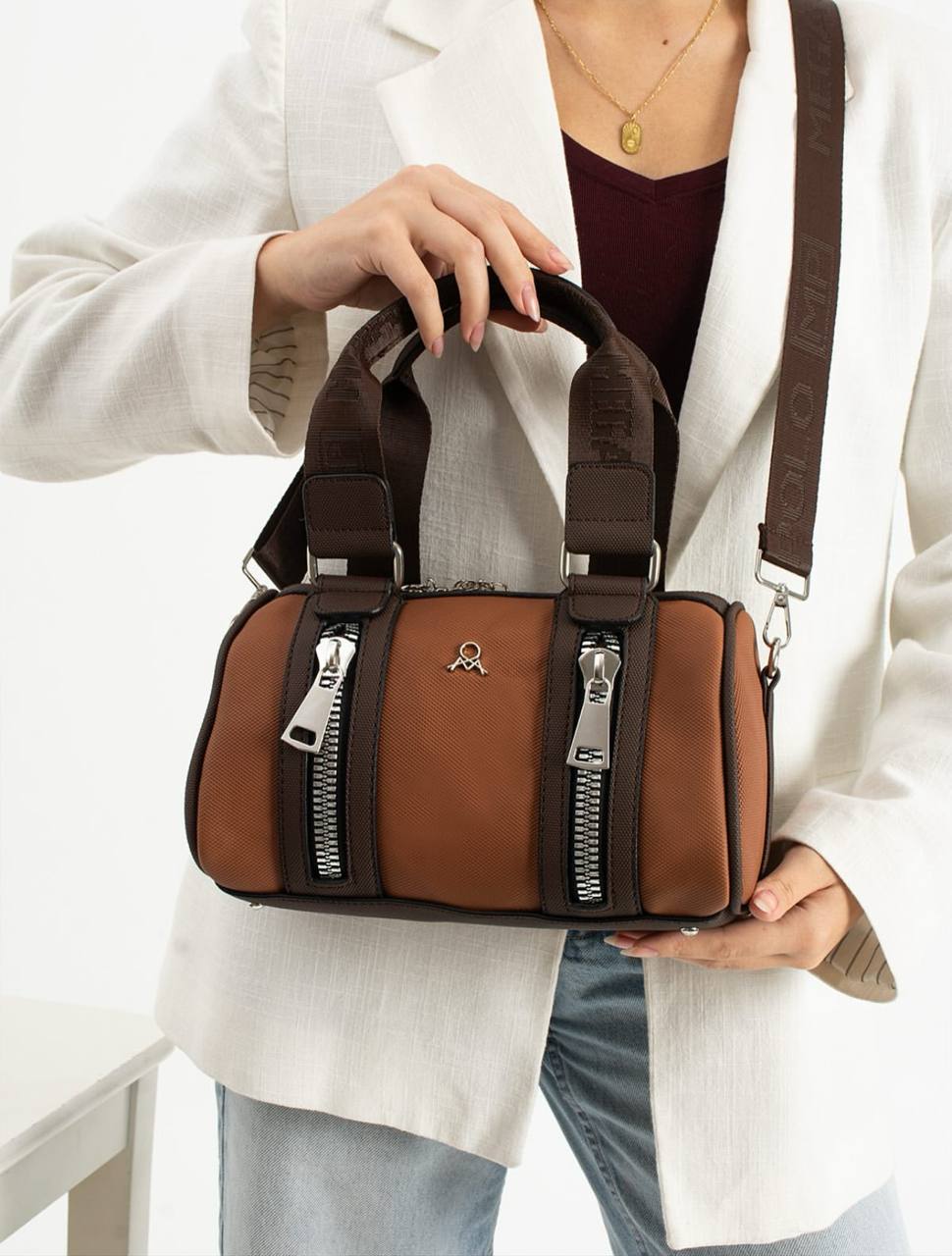 3 BÖLMELİ ÇİFT RENKLİ  KADIN OMUZ ÇANTASI 651 MEGA  - Taba