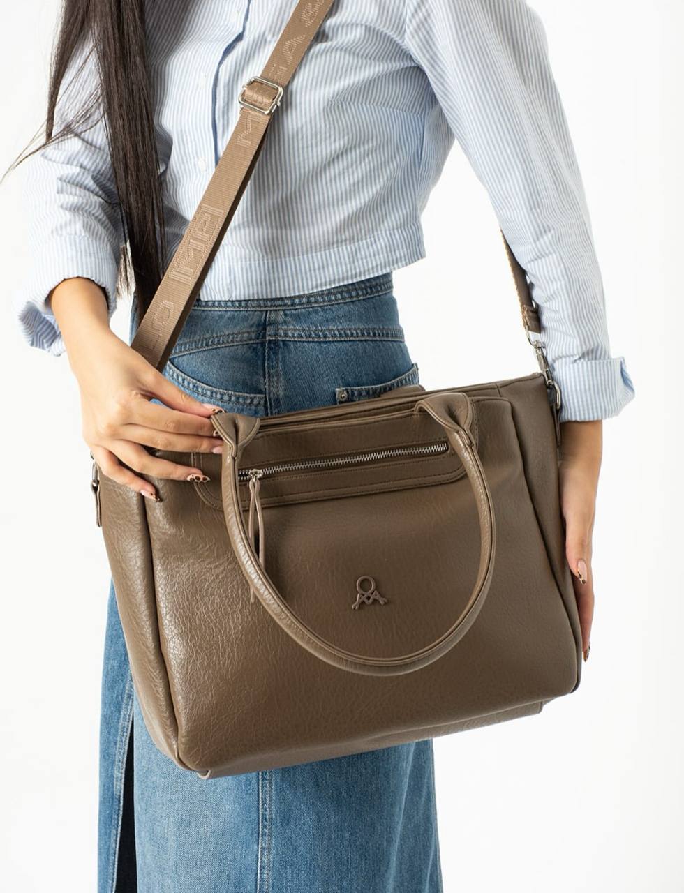 5 GÖZLÜ İTHAL HAKİKİ DERİ KADIN OMUZ ÇANTASI 650 MEGA - Koyu Vizon