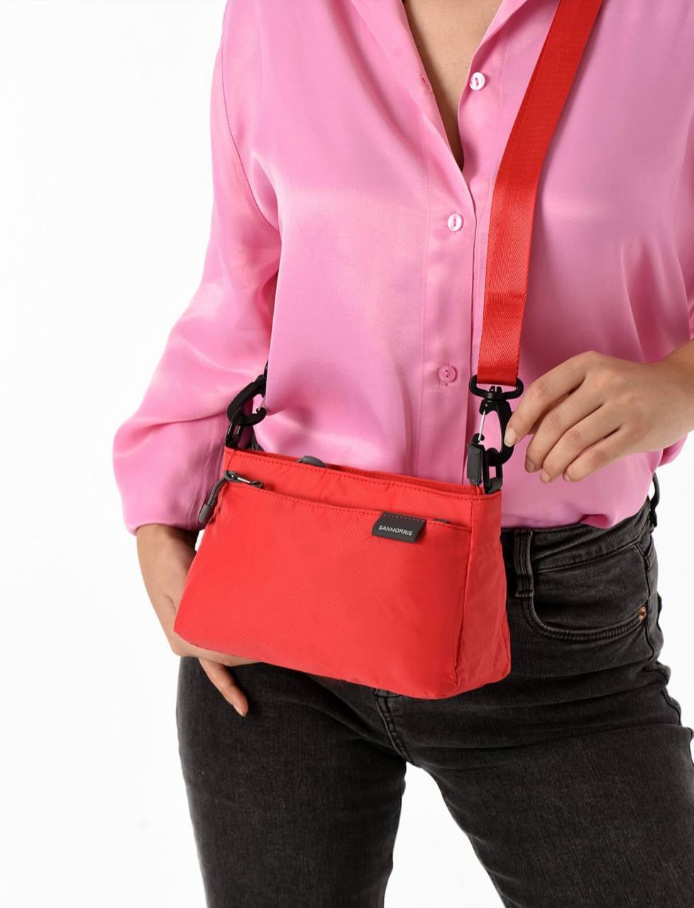 3 BÖLME SU GEÇİRMEZ KUMAŞ KADIN OMUZ ÇANTASI 6010 - Kırmızı