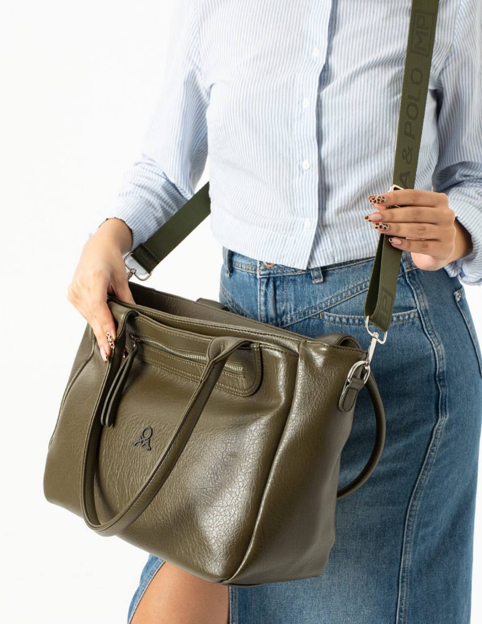 5 GÖZLÜ İTHAL HAKİKİ DERİ KADIN OMUZ ÇANTASI 650 MEGA - Yeşil