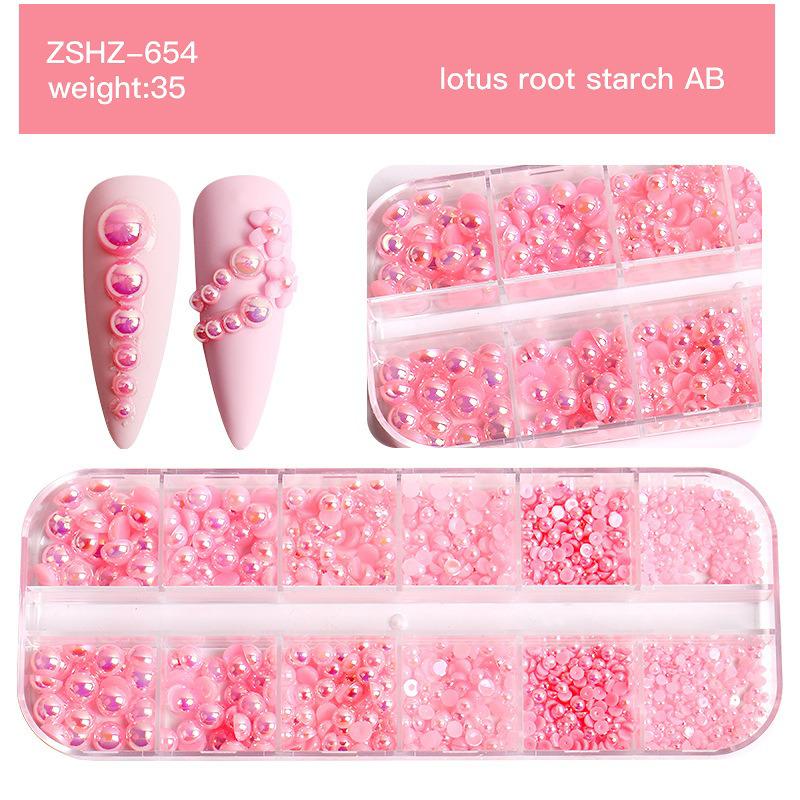 12'li Karışık Boy Nail Art Inci Taşları Tırnak Süsleme Lotus Root Starch