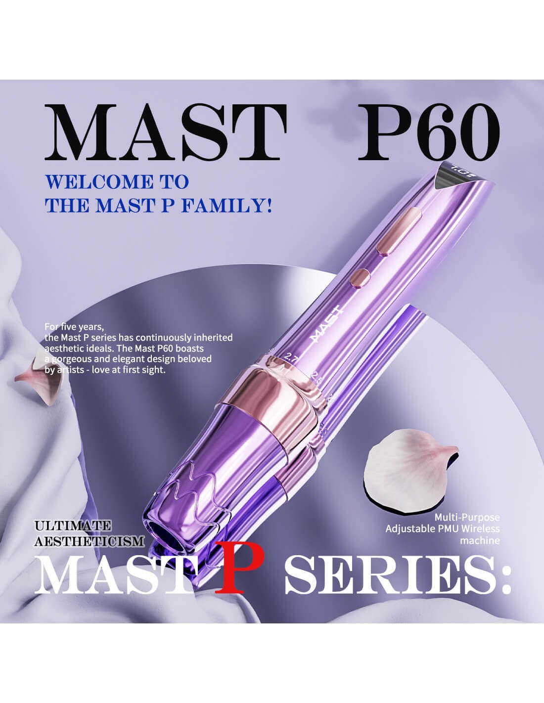 Mast P60 Kablosuz Ayarlanabilir Stroke Kalıcı Makyaj Cihazı Mor