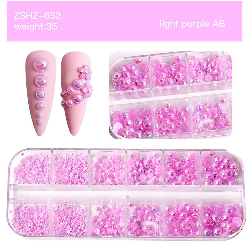 12'li Karışık Boy Nail Art Inci Taşları Tırnak Süsleme Light Purpple