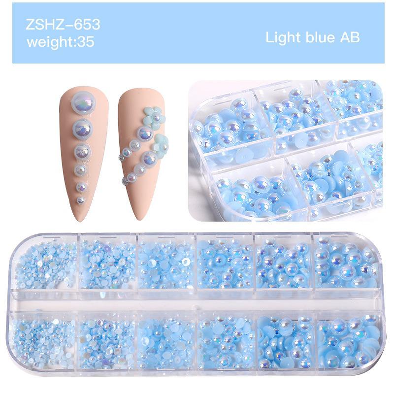 12'li Karışık Boy Nail Art Inci Taşları Tırnak Süsleme Aqua