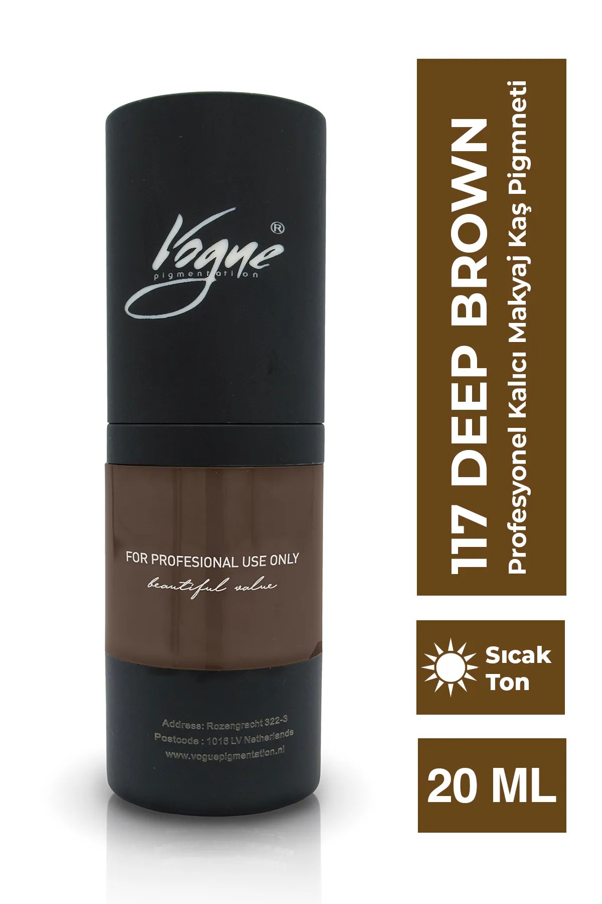  Vogue Deep Brown 117 - Kalıcı Makyaj Kaş Pigmenti - Microblading & PMU, Yoğun Organik Renk, 20ml