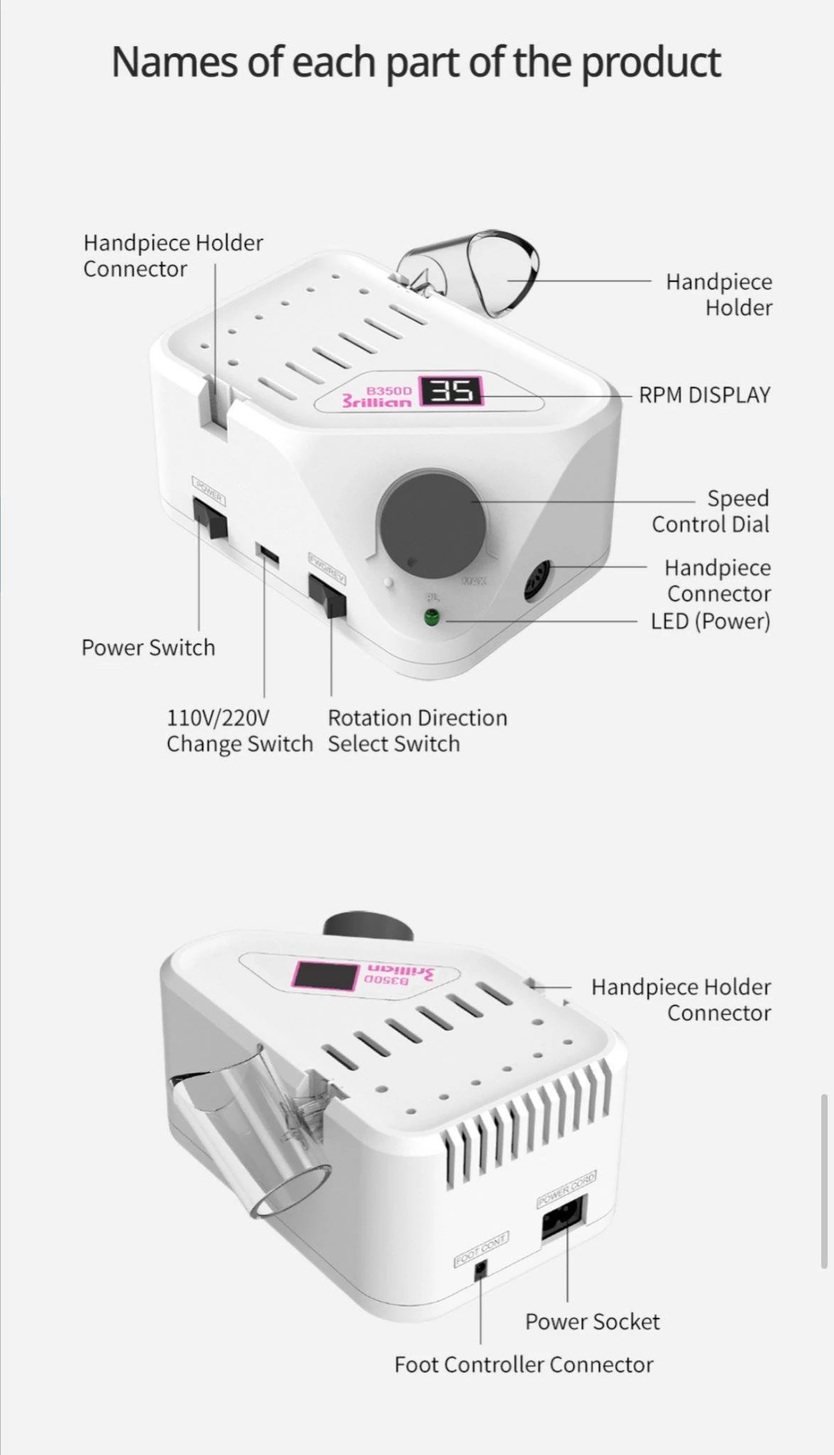 Strong Brillian B350D Tırnak Freze Cihazı 