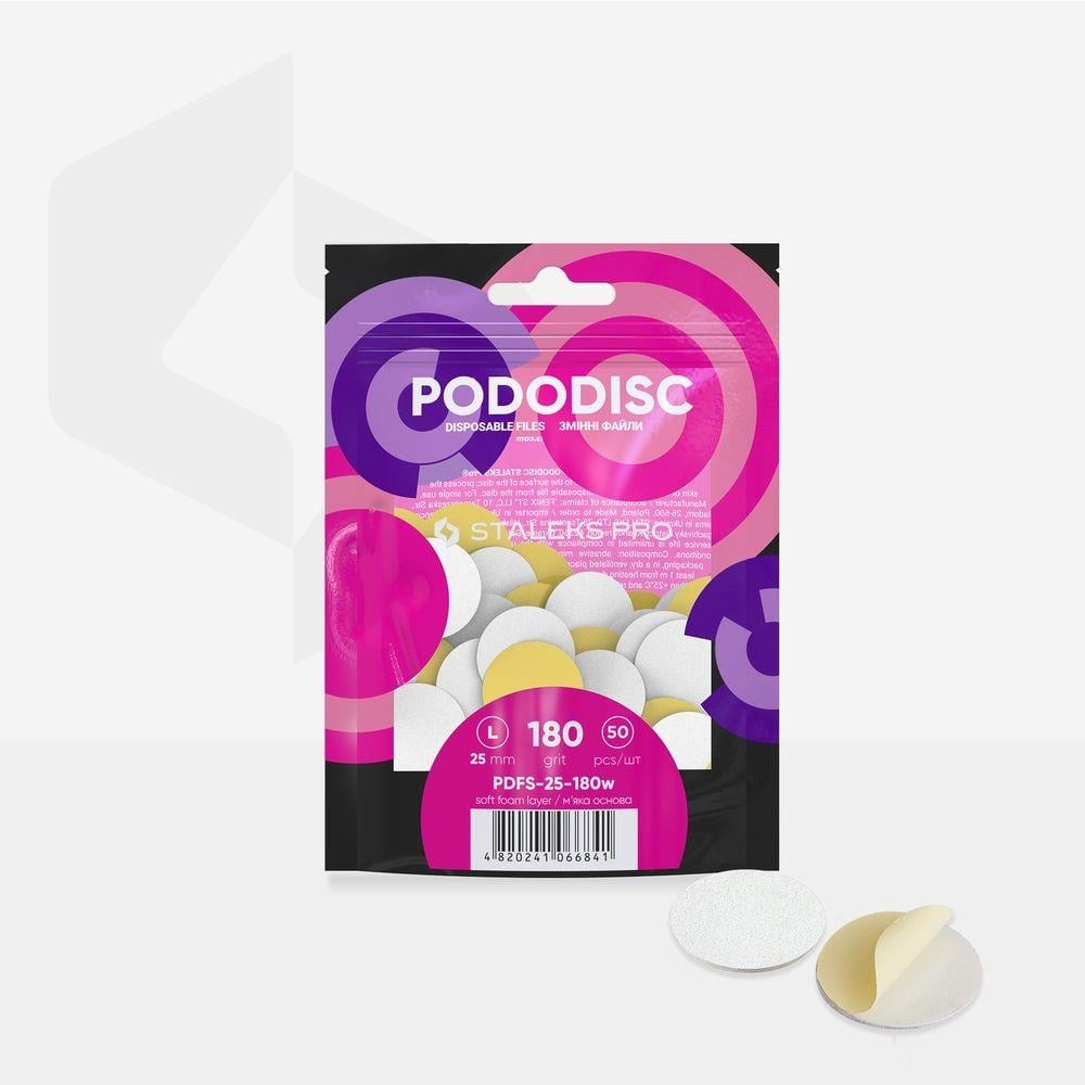 PODODISC STALEKS PRO L Pedikür Disk İçin Yumuşak Tabanlı Yedek Beyaz Törpüler, 180 Grit (50 Adet)
