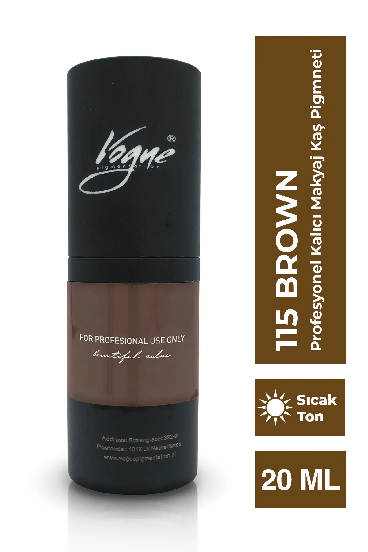 Vogue 115 Brown - Kalıcı Makyaj Kaş Pigmenti - Microblading & PMU, Yoğun Organik Renk, 20ml