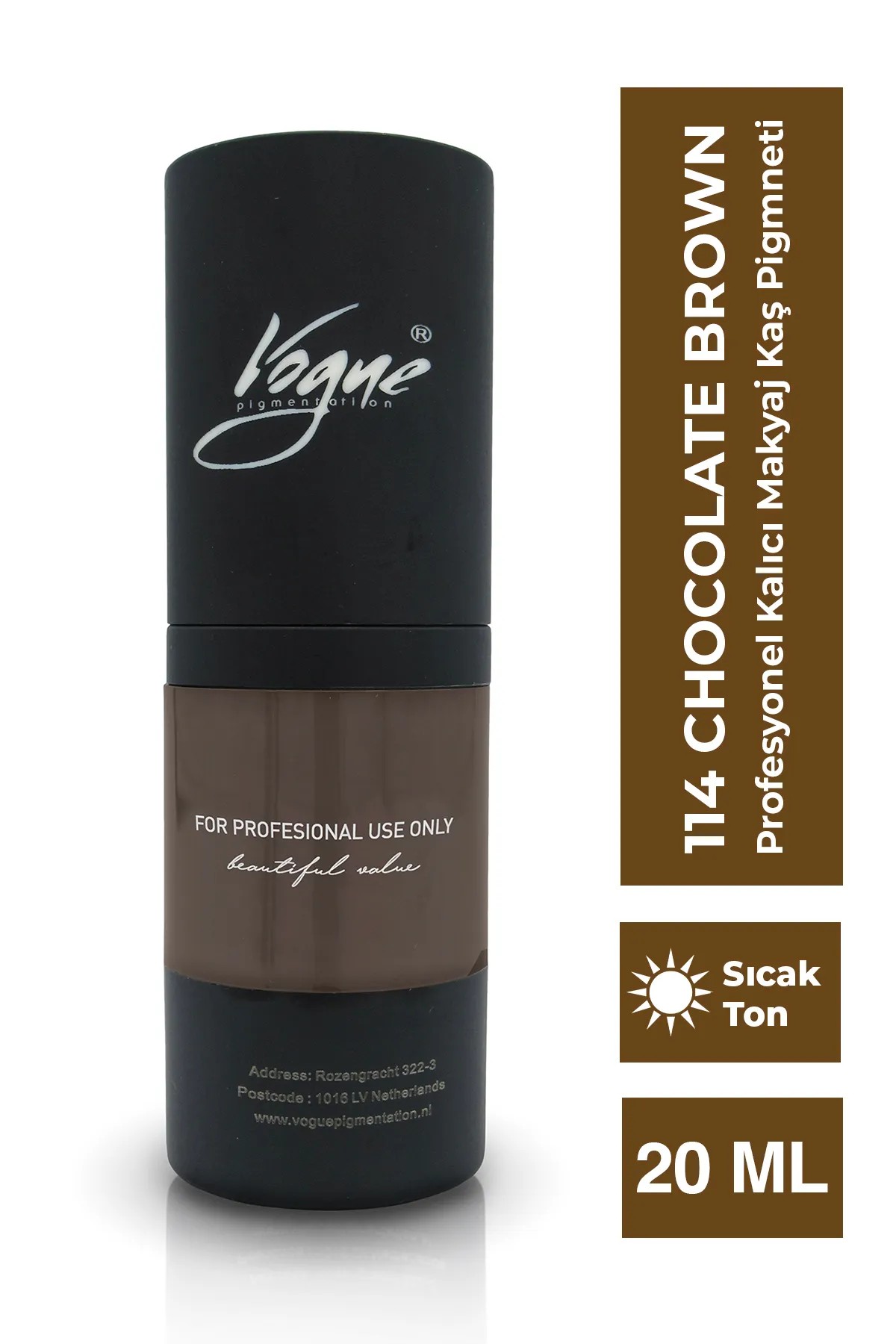 Vogue 114 Chocolate Brown - Kalıcı Makyaj Kaş Pigmenti - Microblading & PMU, Yoğun Organik Renk, 20ml