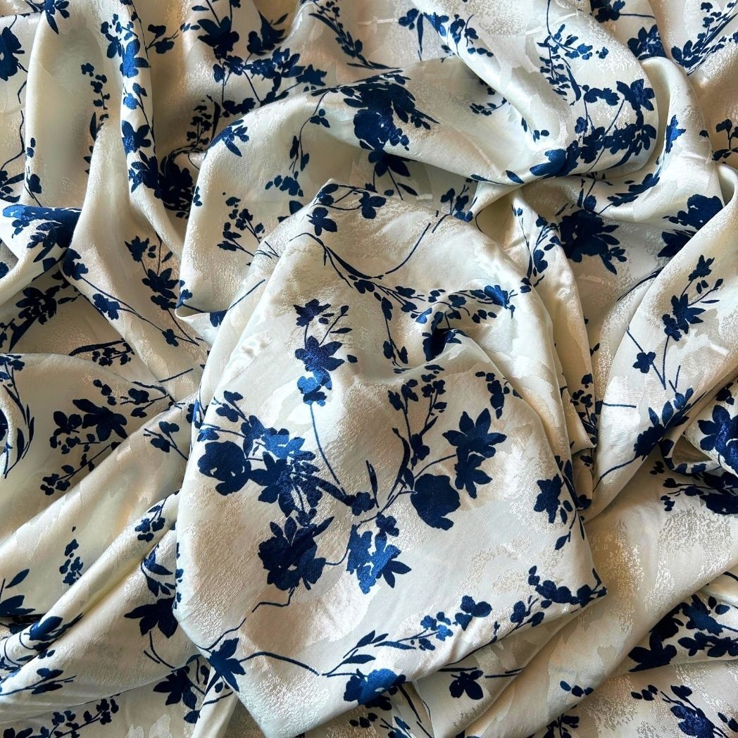 Elbiselik Kumaş / Jakarlı Floş Viskon Saten / DRY 5004 - navy blue