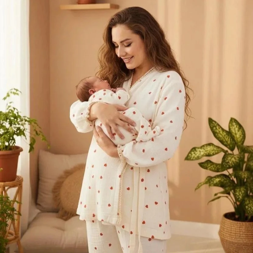 Anne Bebek Takımı | Kırmızı Kalp Desenli | DLB 1023