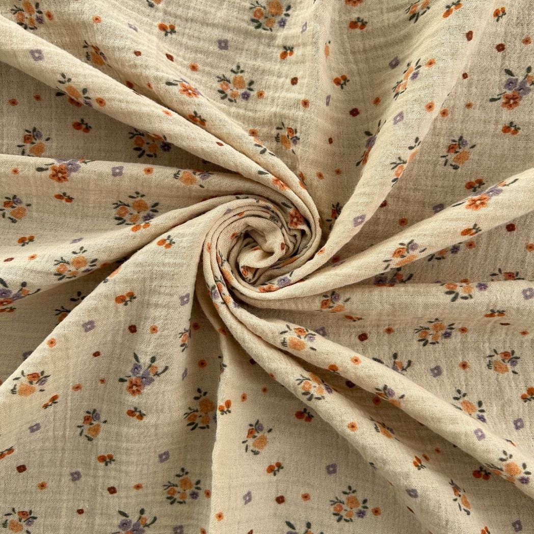 Toptan Müslin Kumaş / Krem Zemin Çıtır Çiçek / DRY 221
