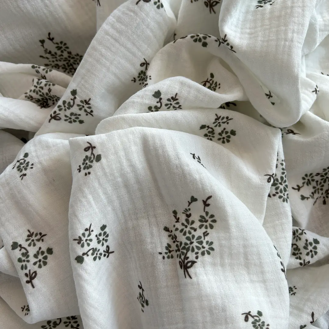 Toptan Müslin Kumaş / Çıtır Çiçek Desenli / DRY - 180 - Yeşil