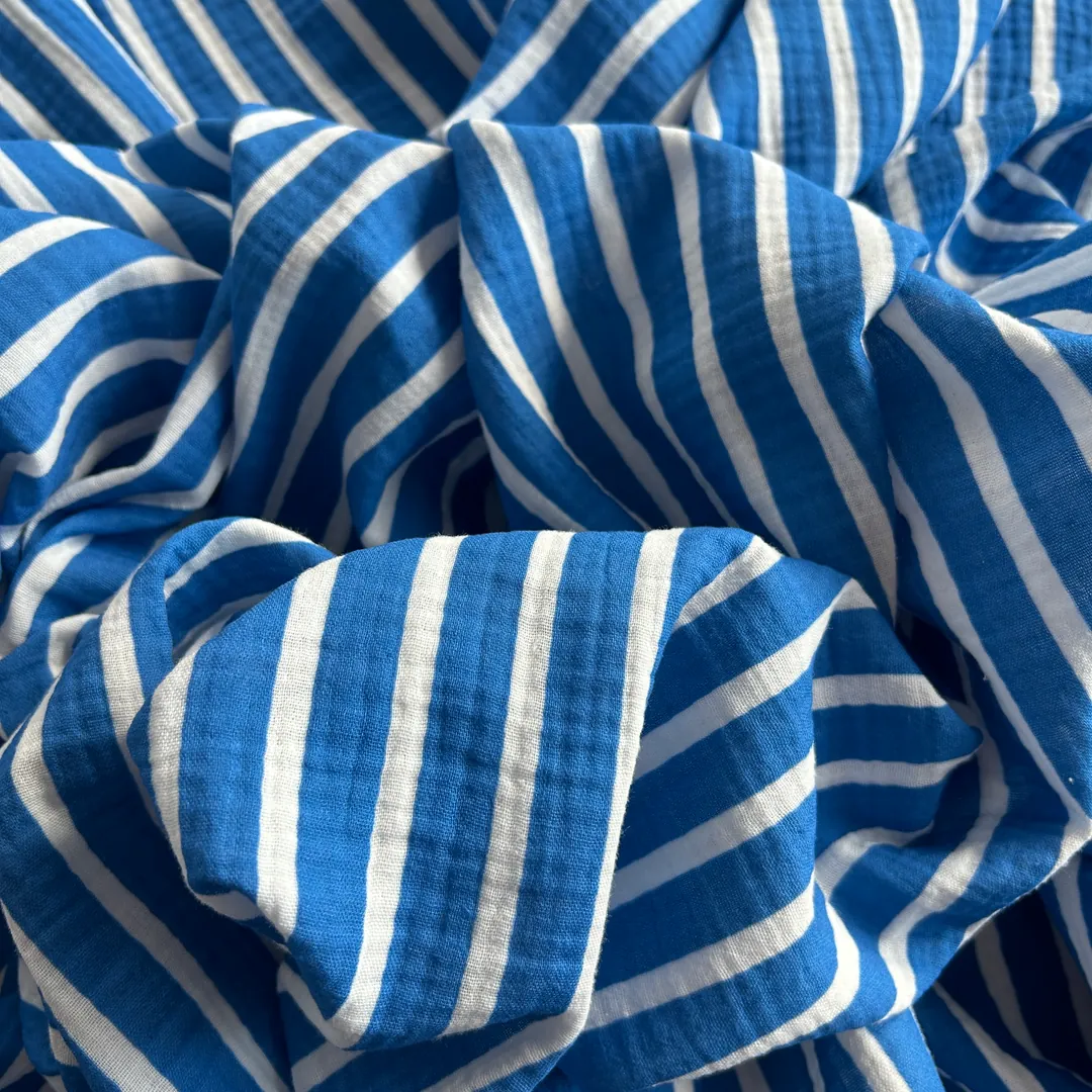 Toptan Müslin Kumaş / Çizgi Desenli / DRY - 153 - Koyu Mavi
