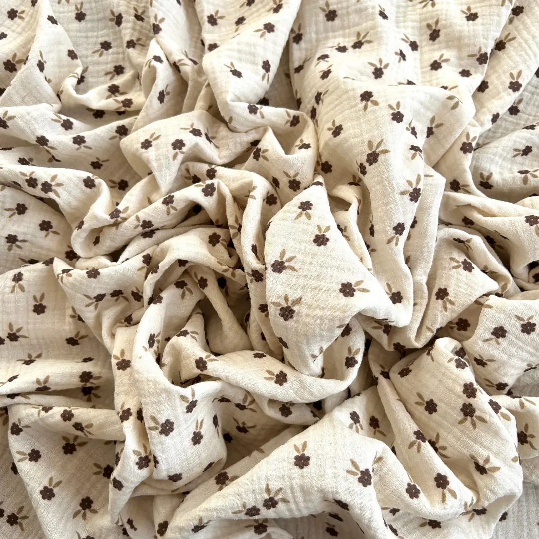 Toptan Müslin Kumaş / Çıtır Çiçek Desenli / DRY 143 - Kahverengi