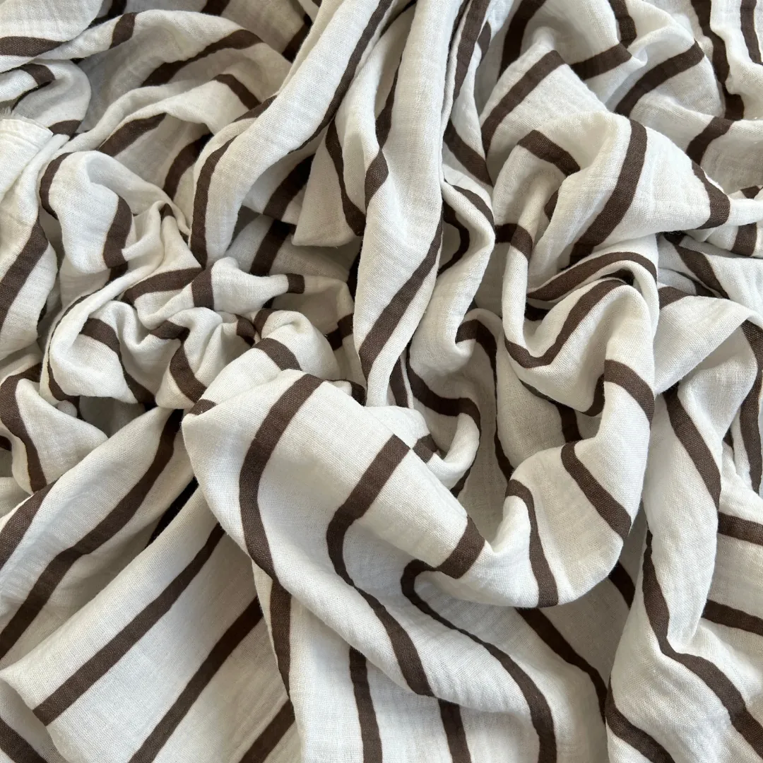 Toptan Müslin Kumaş / İnce Çizgi Desenli / DRY 147 - Kahverengi