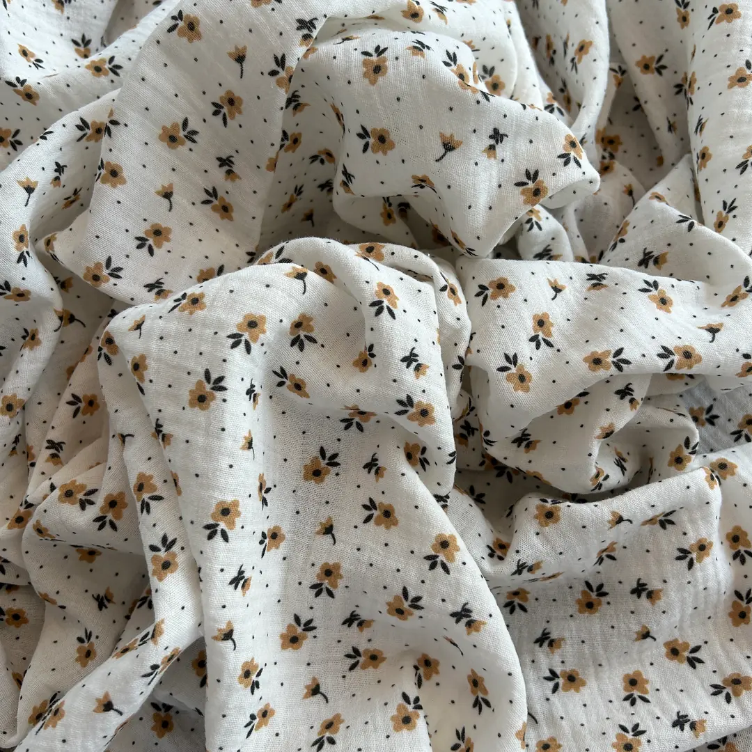 Toptan Müslin Kumaş / Çıtır Çiçek Desenli / DRY - 178 - Kahverengi