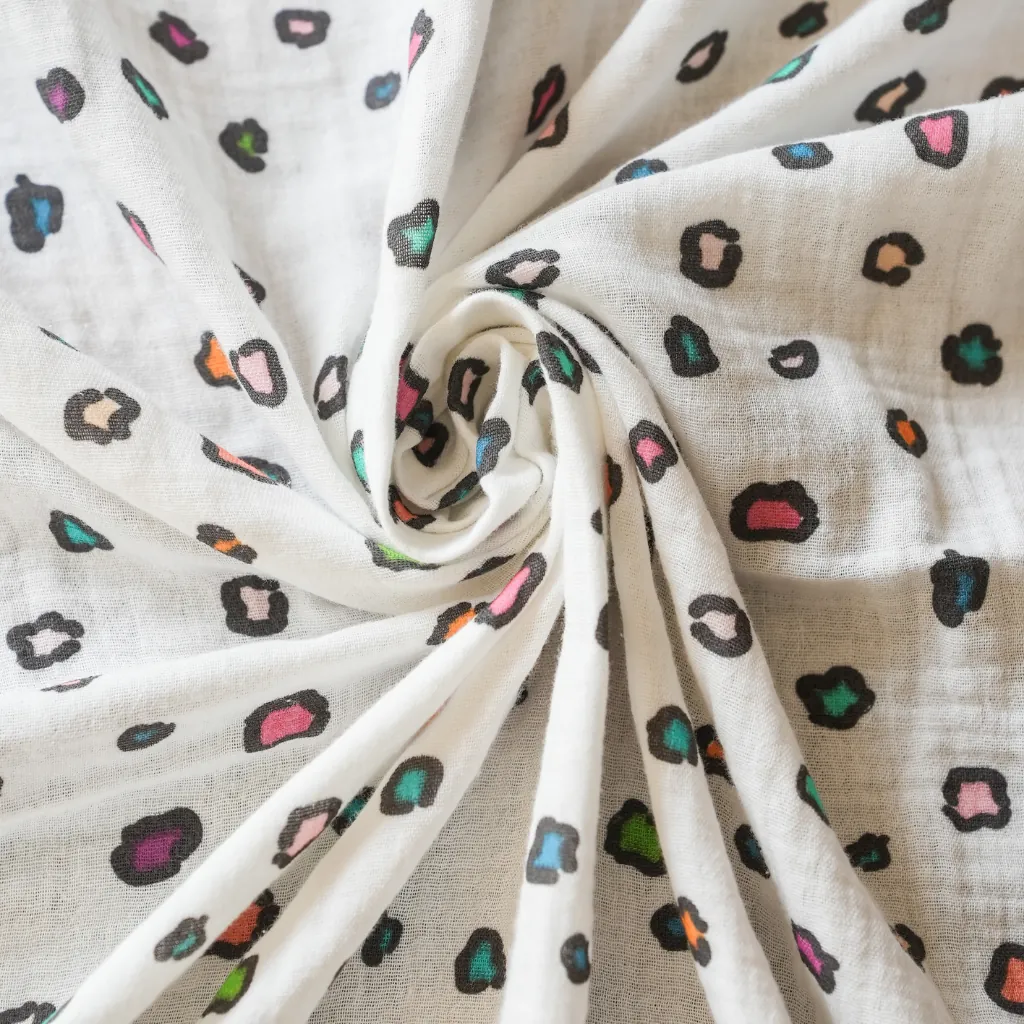 Toptan Müslin Kumaş / Renkli Leopar Desenli / DRY - 53