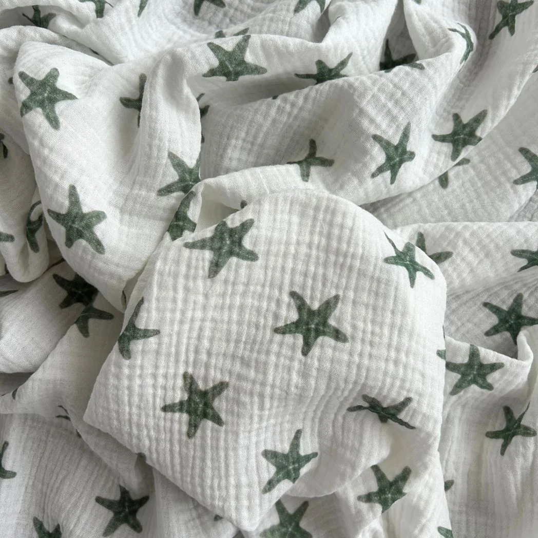 Toptan Müslin Kumaş / Deniz Yıldızı Desenli / DRY - 228 - Yeşil