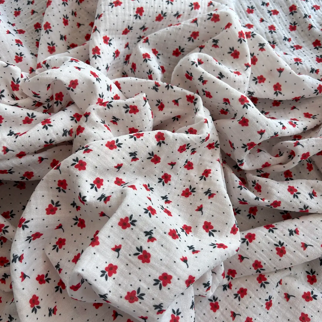 Toptan Müslin Kumaş / Çıtır Çiçek Desenli / DRY - 178 - Kırmızı