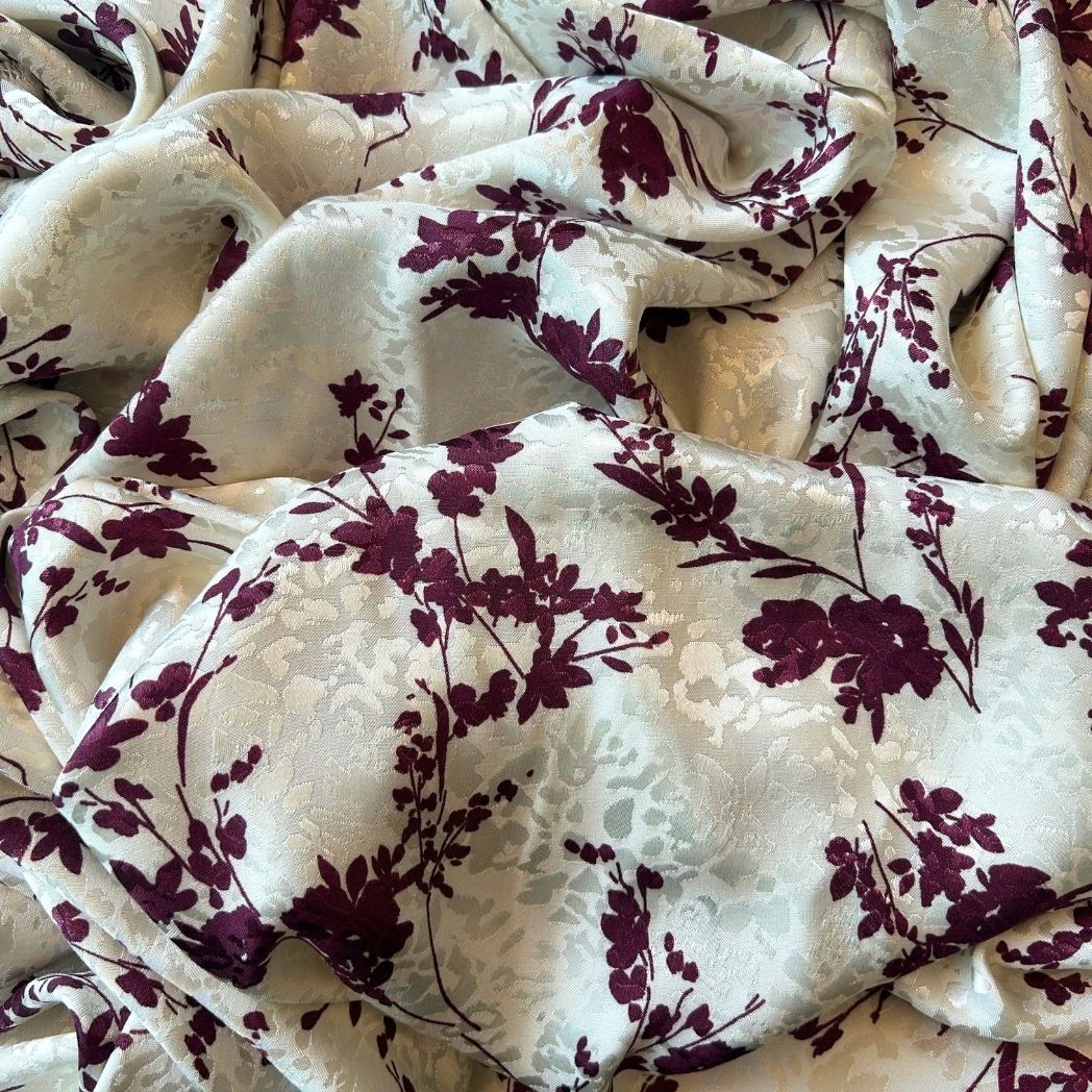 Elbiselik Kumaş / Çiçek Baskılı Floş Viskon Saten Leopar Jakar Desenli / DRY 5006 - burgundy