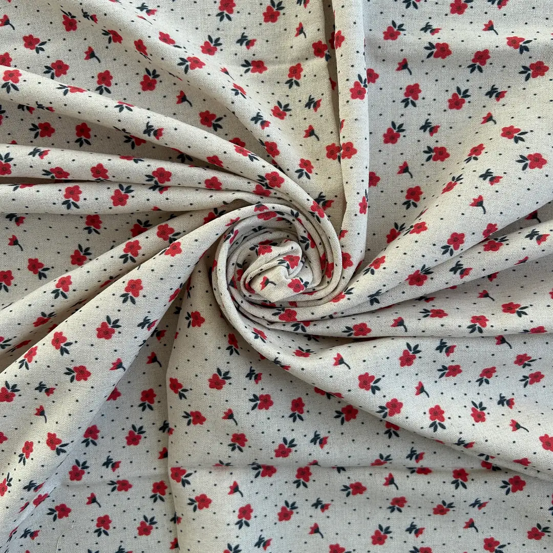 Toptan Viskon Keten Kumaş / Çiçek Desenli / DRY - 178