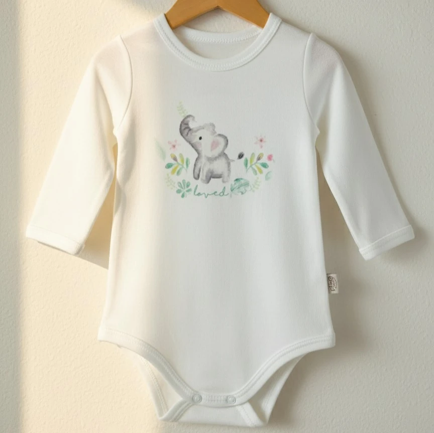 Fil Desenli Uzun Kollu Bebek Body | Yenidoğan & Bebek Giyim