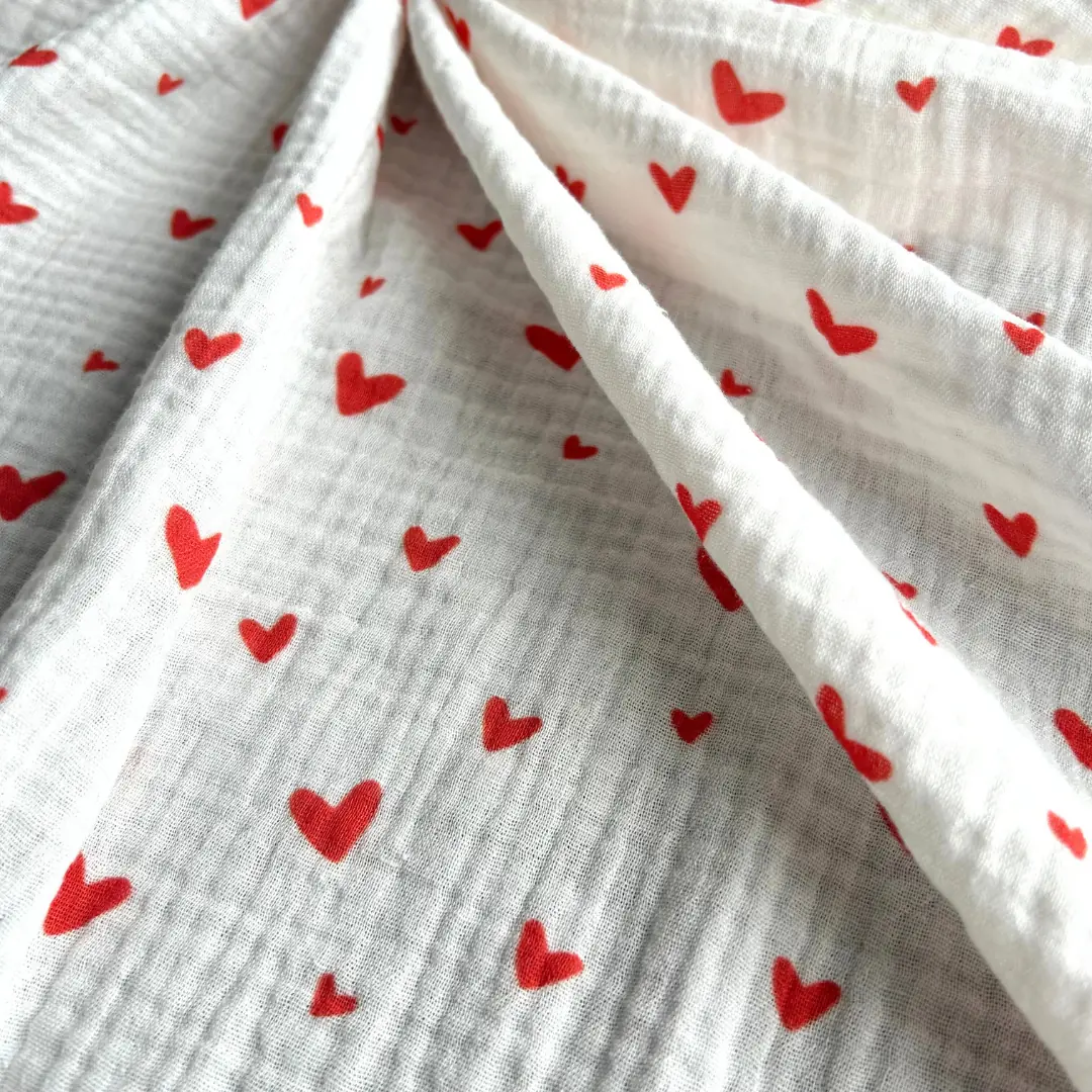 Toptan Müslin Kumaş / Kalp Desenli / DRY - 07