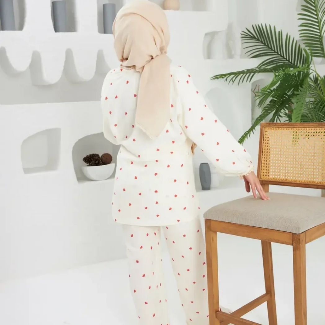 Lohusa Takımı | Alt Üst Pijama Takımı | Kalp Desenli | DLB 1003