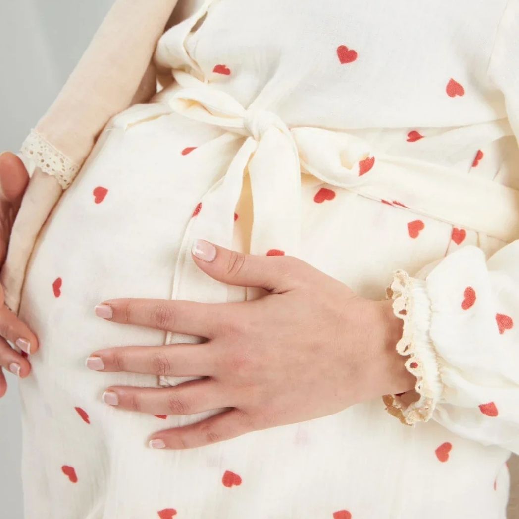Bebe Yaka Pijama Takımı | Lohusa Takımı | Kalp Desenli | DLB 1004