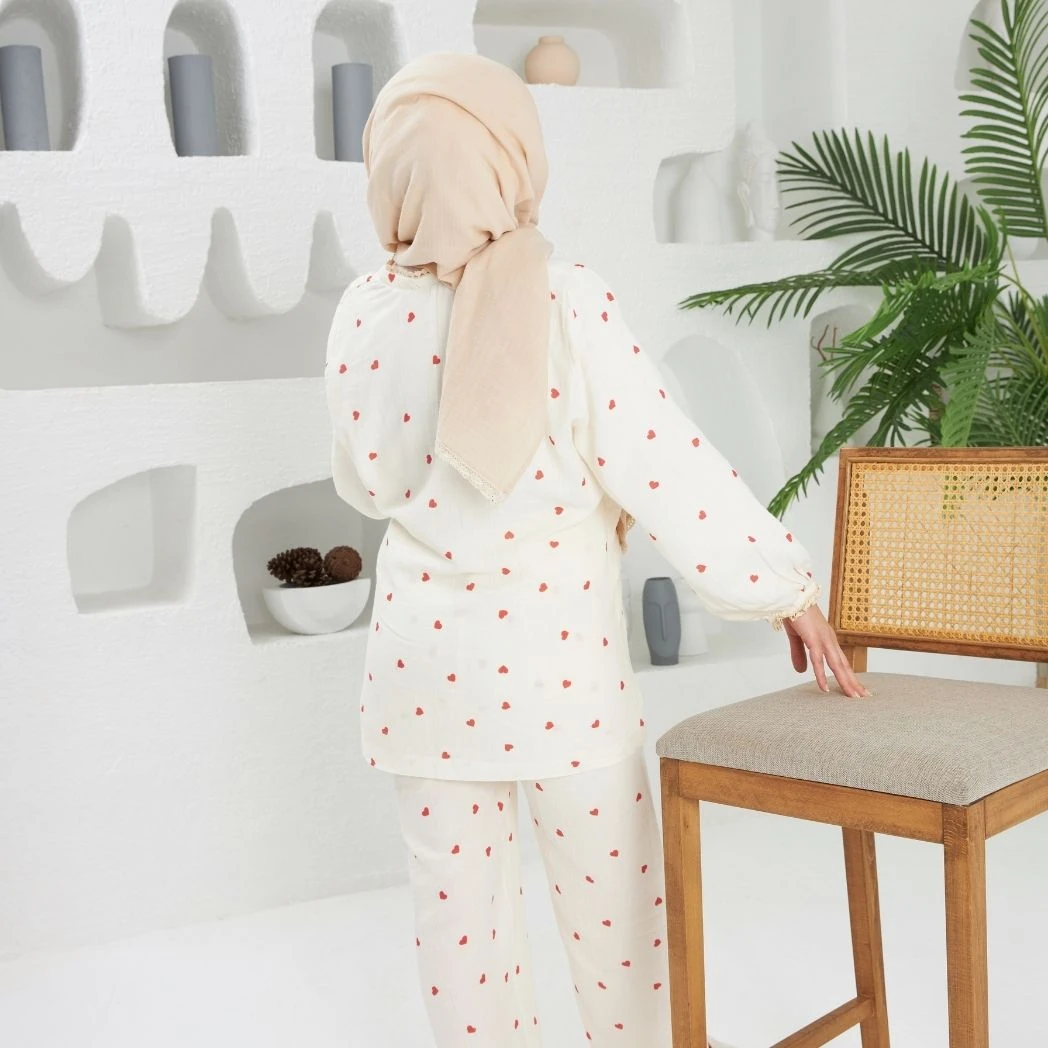 Lohusa Takımı | Alt Üst Pijama Takımı | Kalp Desenli | DLB 1003