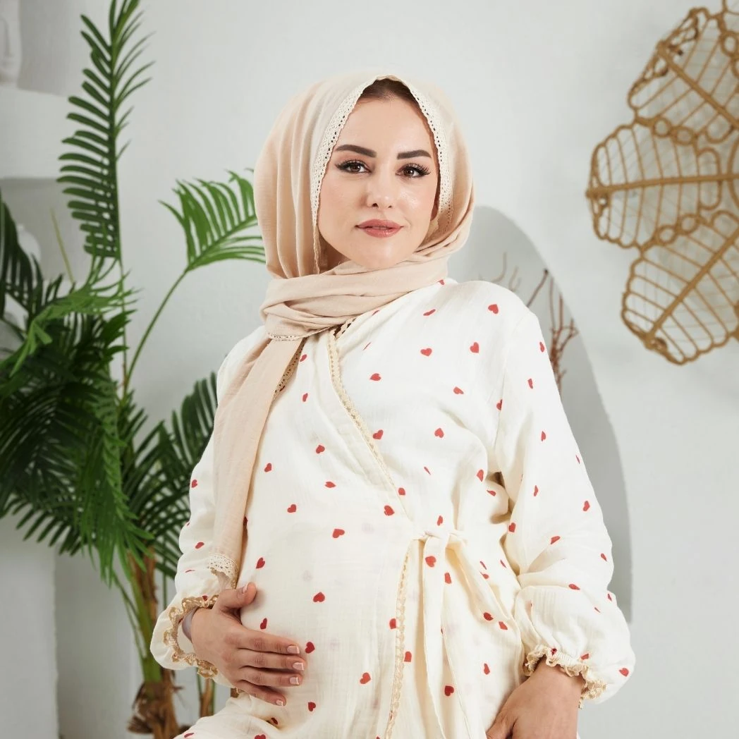 Lohusa Takımı | Alt Üst Pijama Takımı | Kalp Desenli | DLB 1003