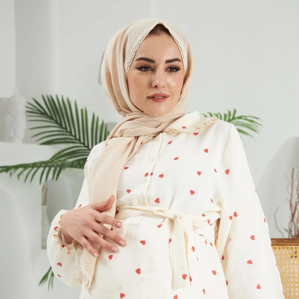 Bebe Yaka Pijama Takımı | Lohusa Takımı | Kalp Desenli | DLB 1004