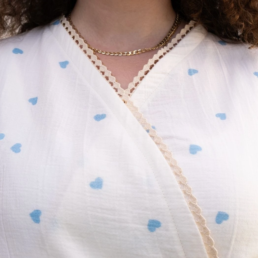 Kısa Kollu Pijama Takımı | Lohusa Takımı | Kalp Desenli DLB 1002 - Mavi