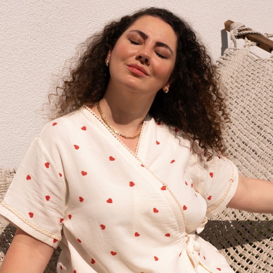 Kısa Kollu Pijama Takımı | Lohusa Takımı | Kalp Desenli DLB 1002