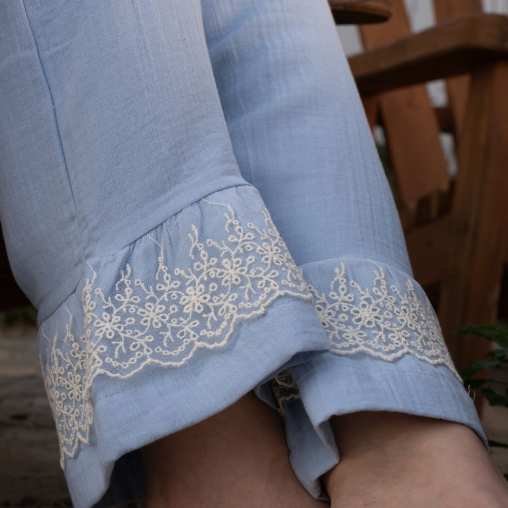 Pijama Takımı | Lohusa Takımı | Prenses Serisi - Bebe Mavi