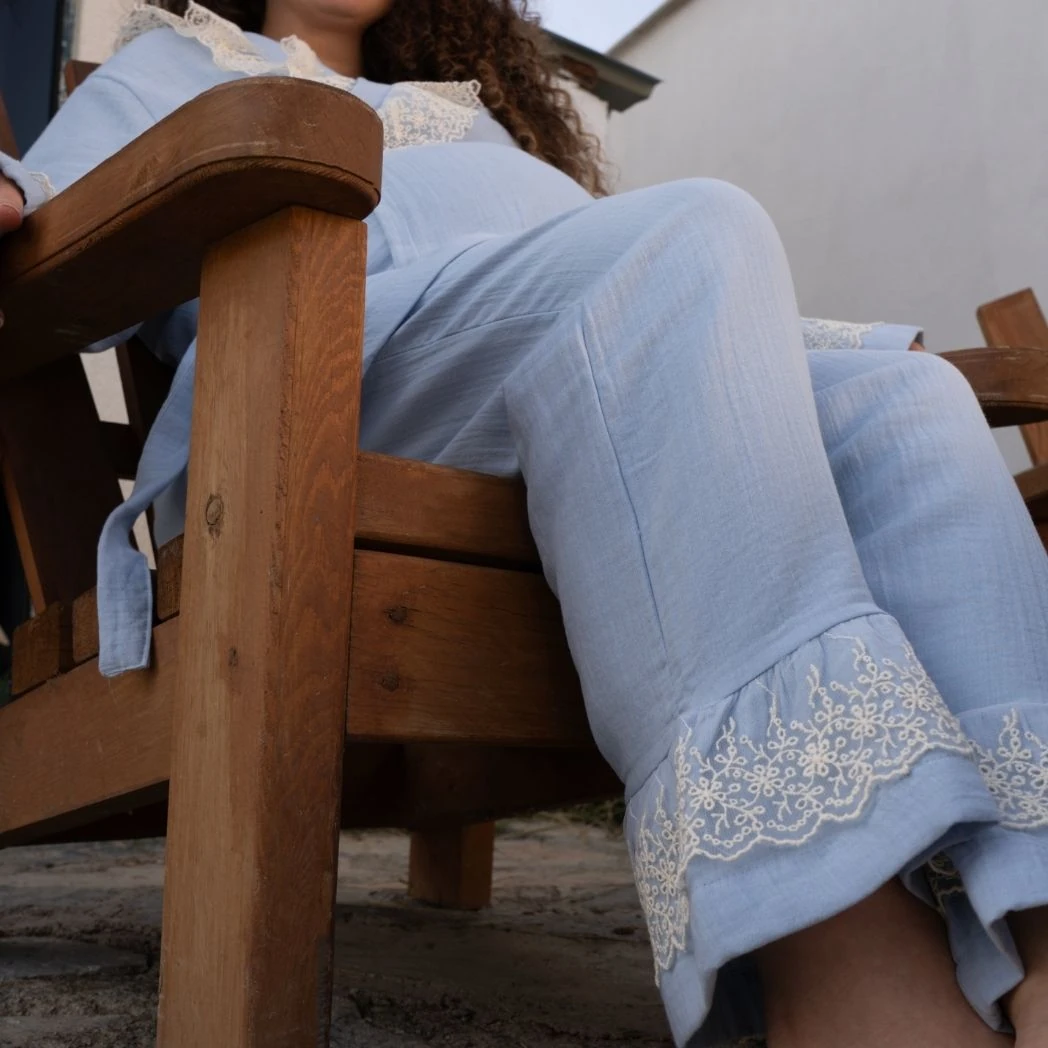 Pijama Takımı | Lohusa Takımı | Prenses Serisi - Bebe Mavi