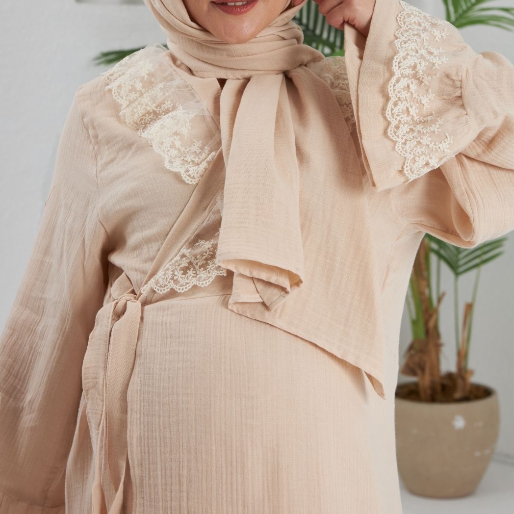 Pijama Takımı | Lohusa Takımı | Prenses Serisi - Bej