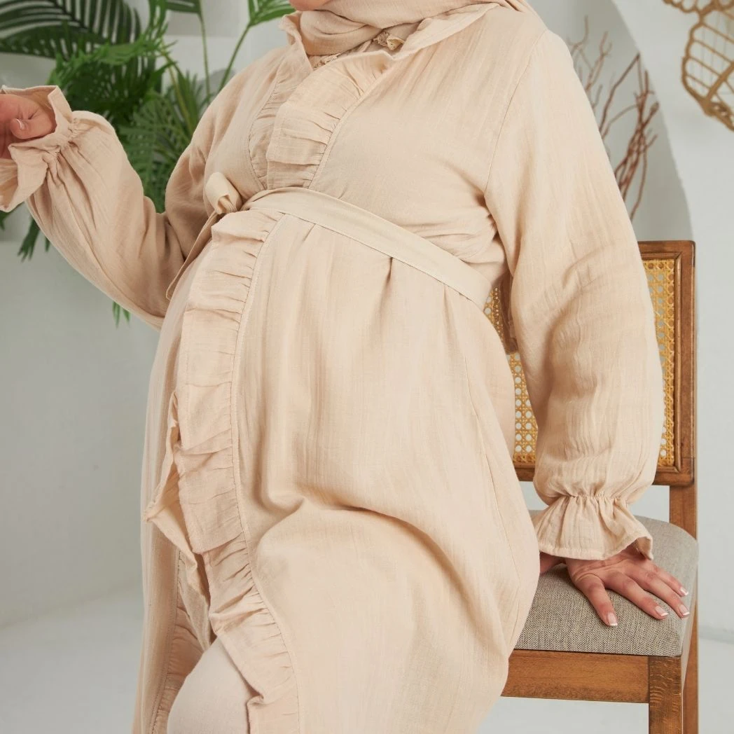 Pijama Takımı 3'lü Set | Sabahlık | Melek Serisi - Krem