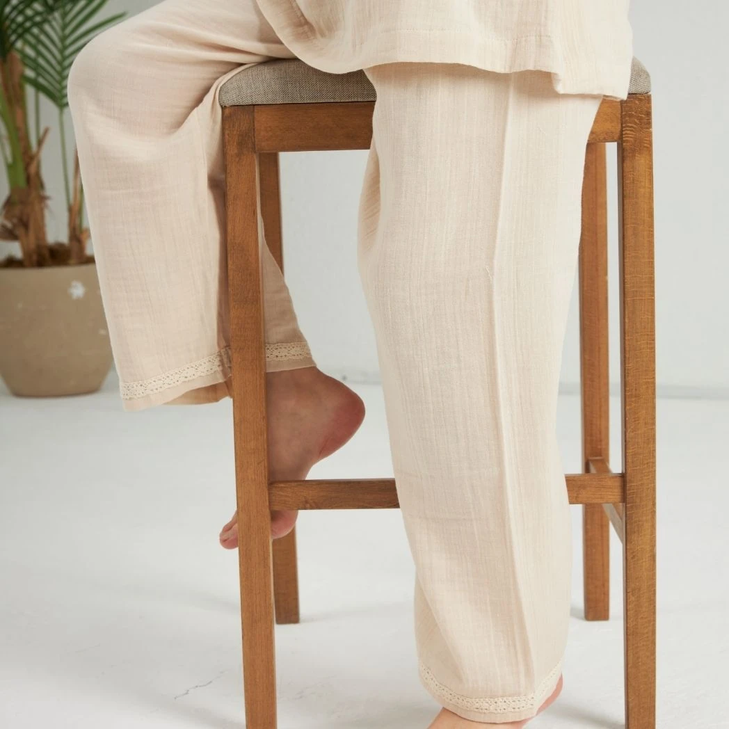 Pijama Takımı 3'lü Set | Sabahlık | Melek Serisi - Krem