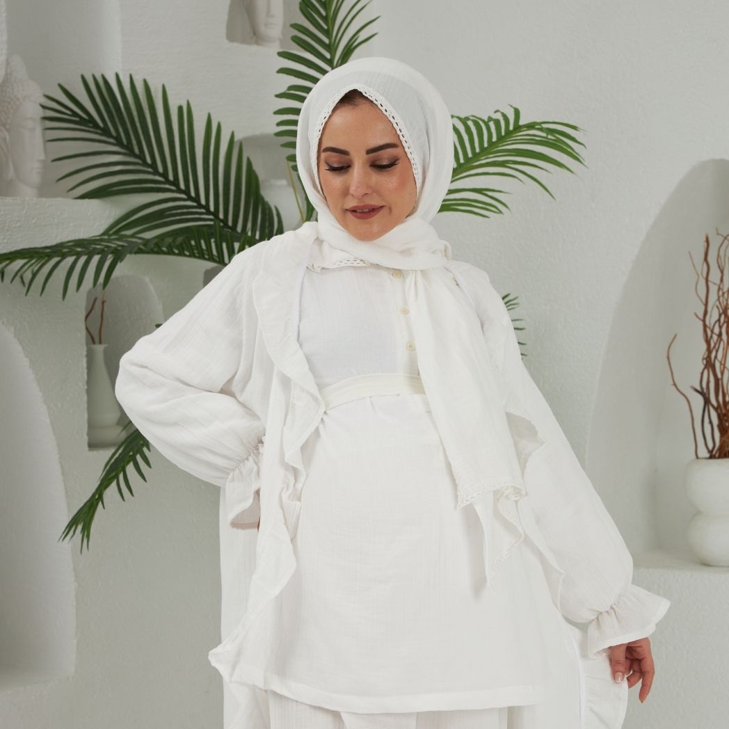 Pijama Takımı 3'lü Set | Sabahlık | Melek Serisi - Beyaz
