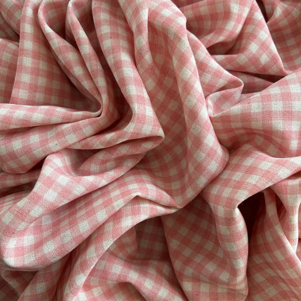 Toptan Viskon Keten Kumaş / Pötikare Desenli  / DRY - 161 - Pembe