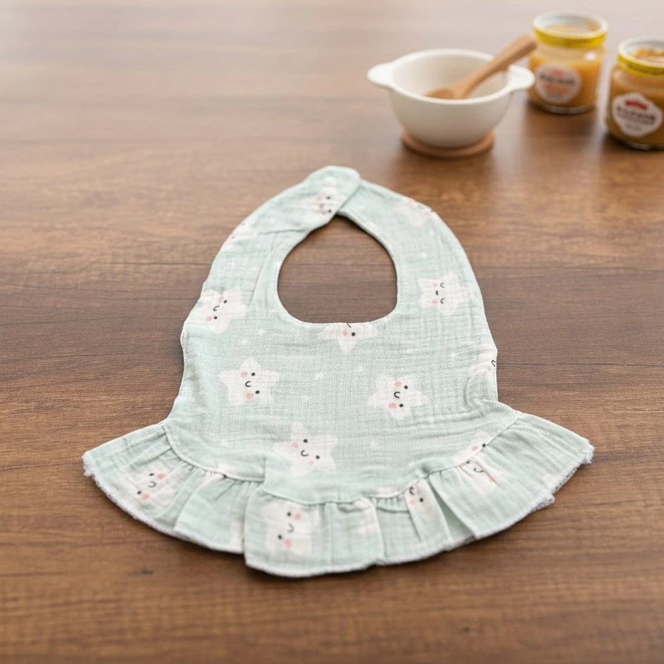 %100 Organik Müslin Önlük / Bebek Mama Önlüğü - Yıldız