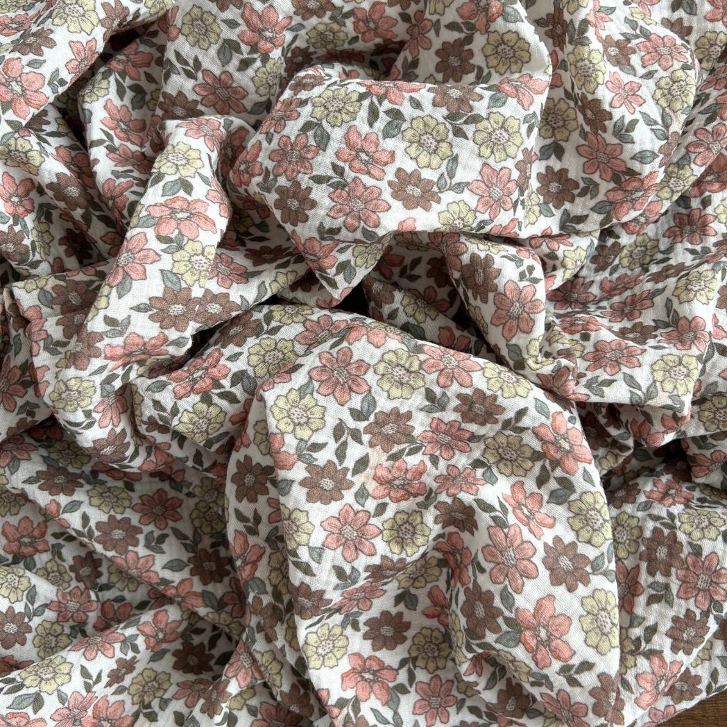 Çift Kat Müslin Kumaş / Çiçek Desenli / DRY 227 - Yeşil