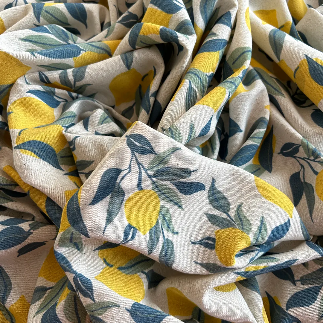 Toptan Viskon Keten Kumaş / Limon Desenli / DRY - 139