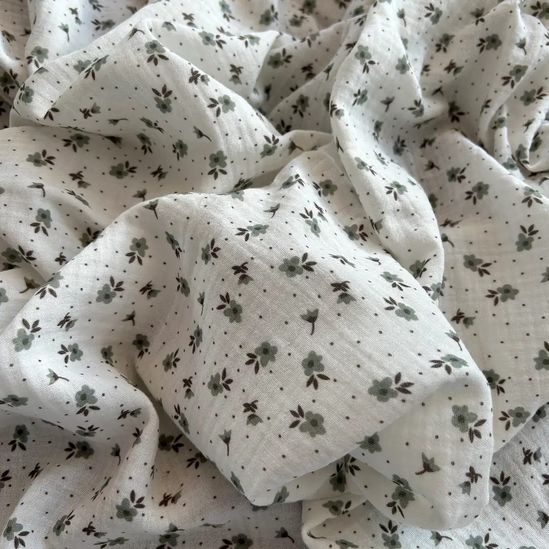 Toptan Müslin Kumaş / Çıtır Çiçek Desenli / DRY - 178 - Yeşil