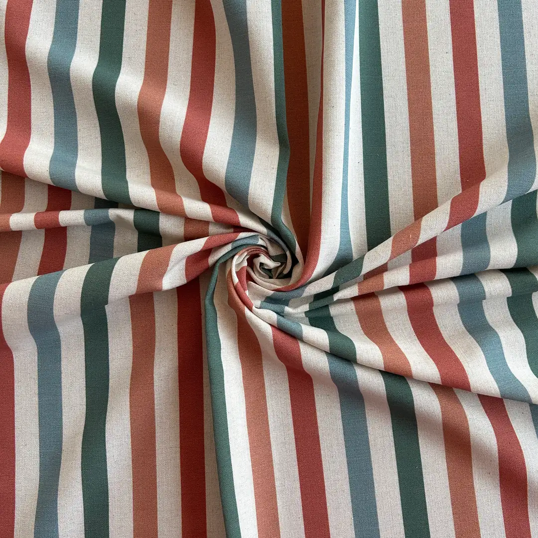 Toptan Viskon Keten Kumaş / Renkli Çizgi Desenli / DRY - 154