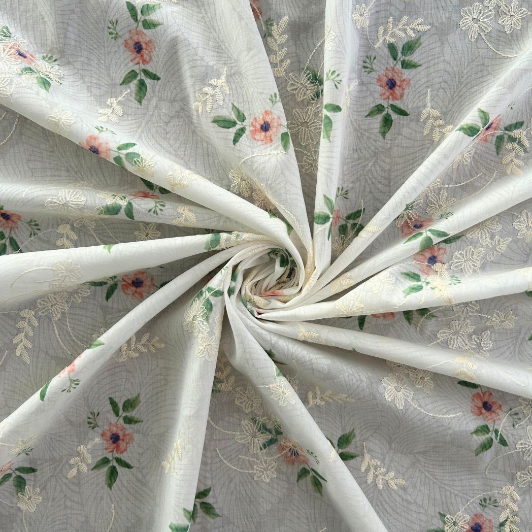 Embroidered Floral Printed Dress Voile Fabric / DRY 3005
