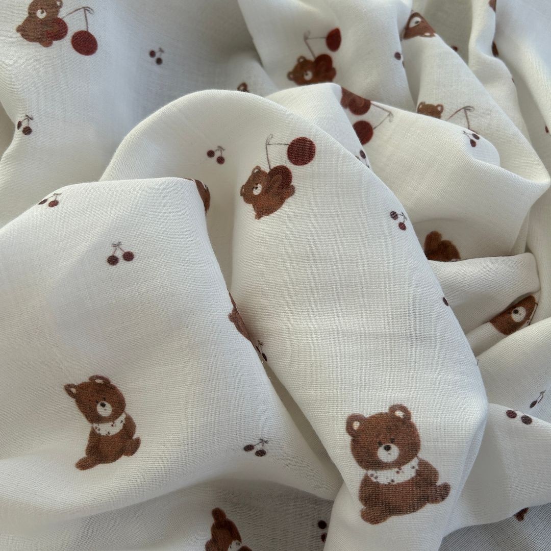 Toptan Müslin Kumaş / Bebek / Ayıcık Desenli  / DRY - 206