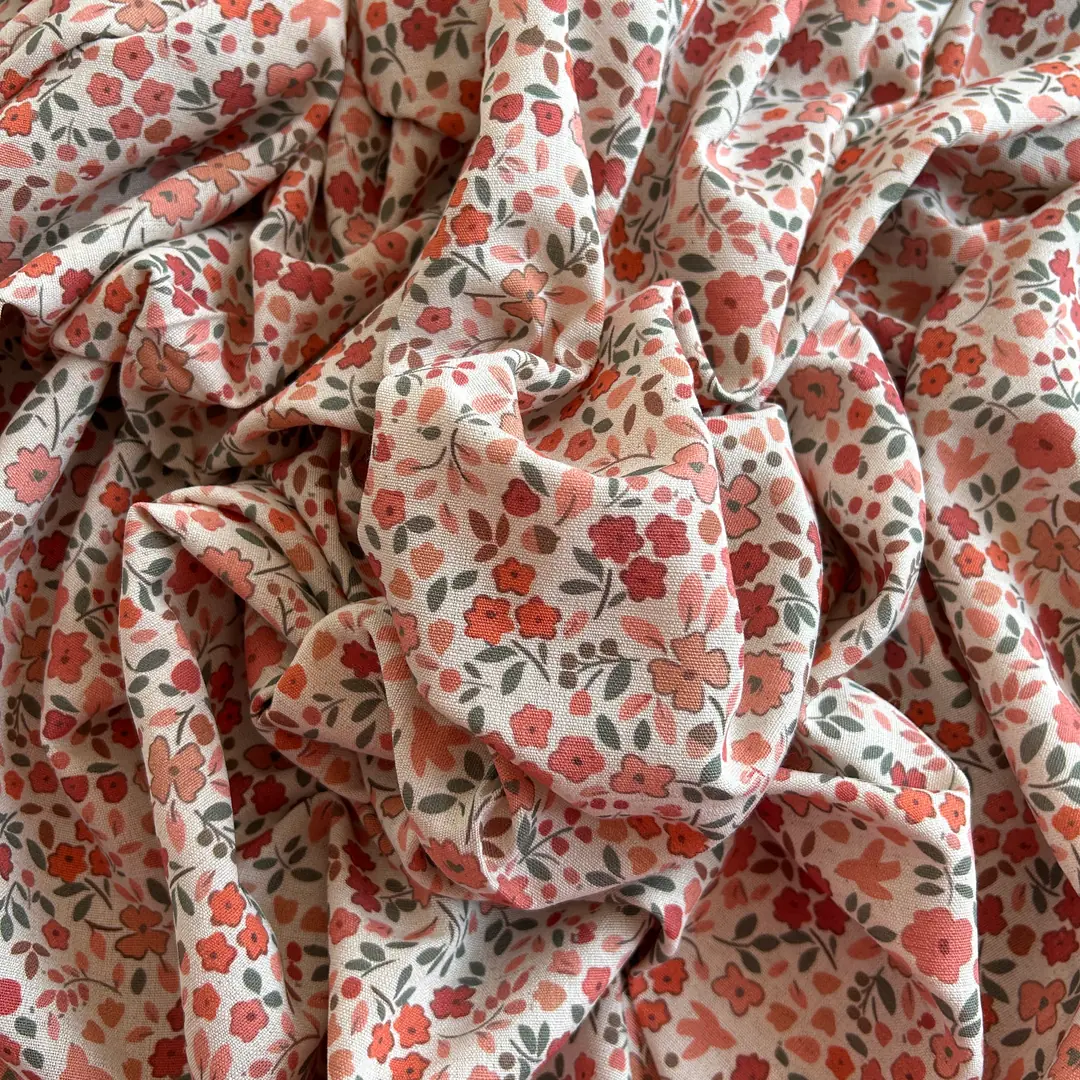 Toptan Viskon Keten Kumaş / Çıtır Çiçek Desenli  / DRY - 98